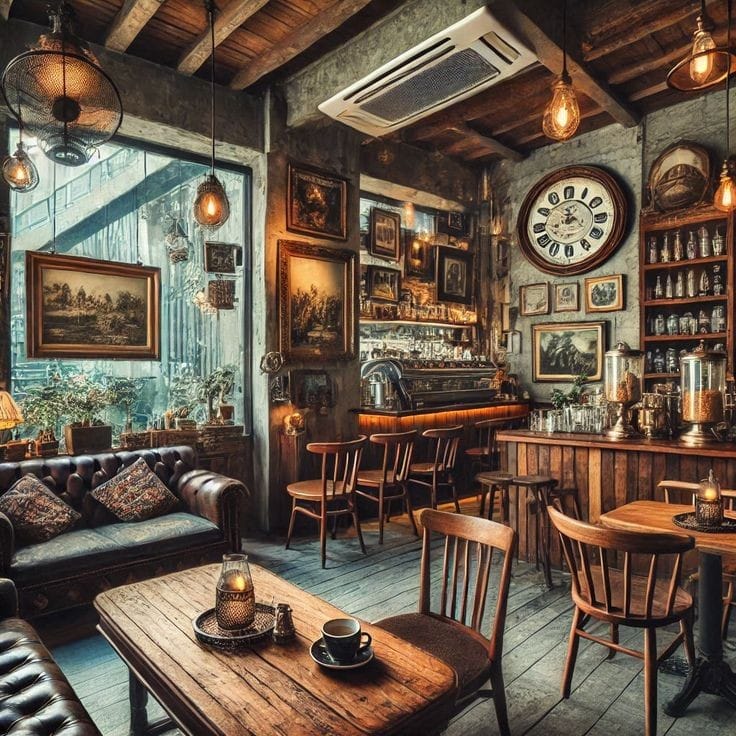 Elegant café interior with vintage décor